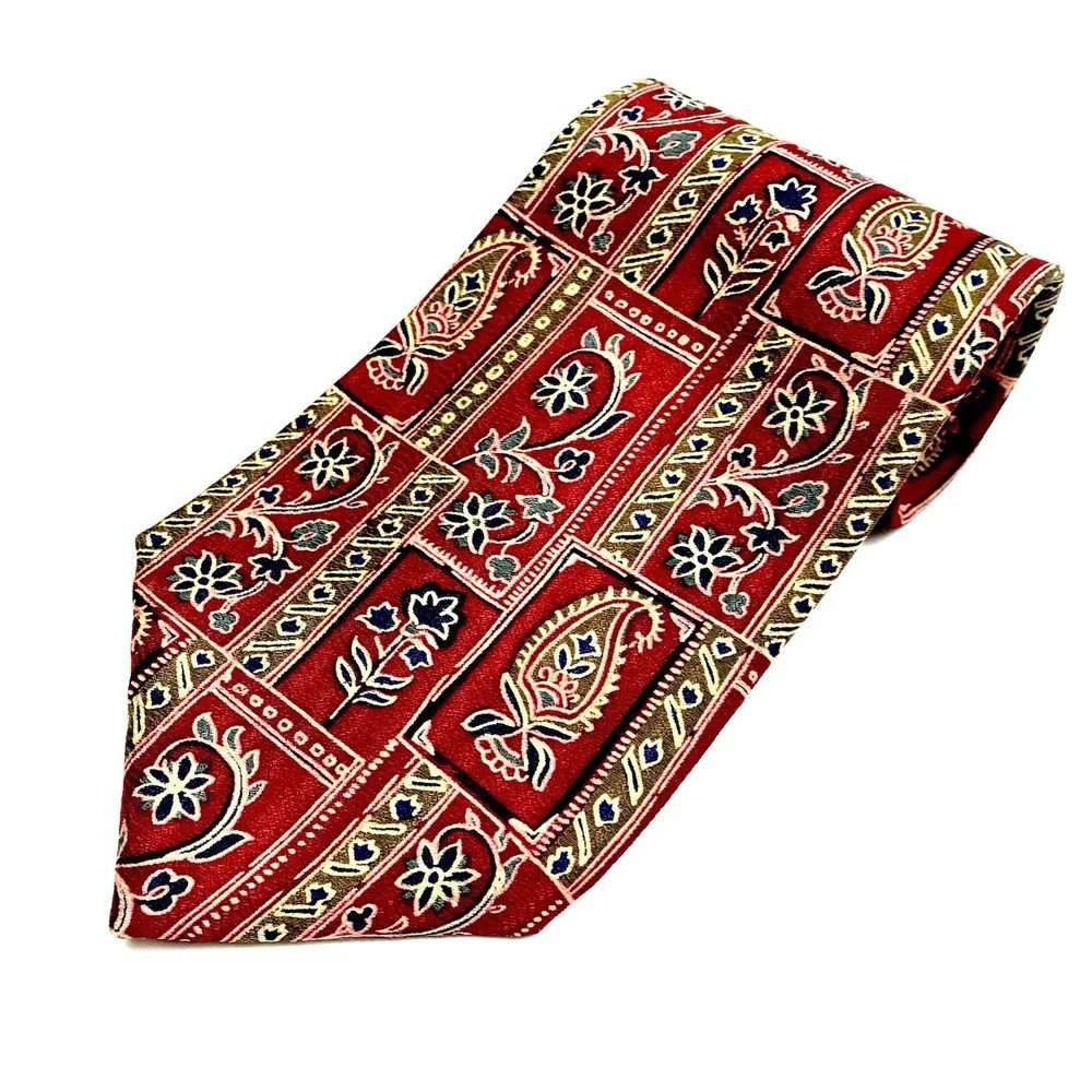 ✅Zenio Silk Mens Tie Red Paisley Floral Jacquard ❗️Handmade Silky Smooth #️⃣0029